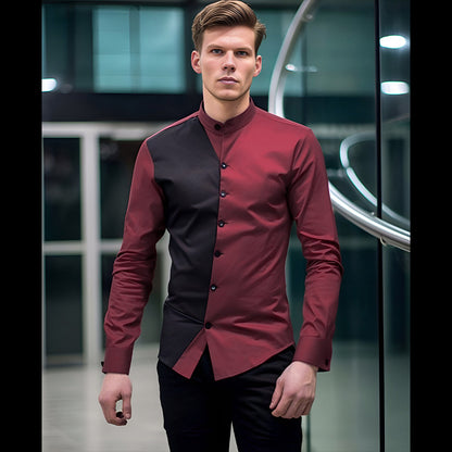 Men's stylish long sleeve shirt with chic color block design Skorter