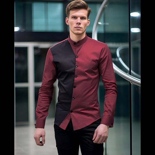 Men's stylish long sleeve shirt with chic color block design Skorter