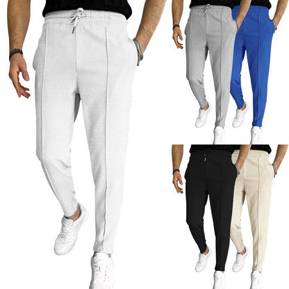Men's stylish high-waisted pants with elastic drawstring and textured design Skorter