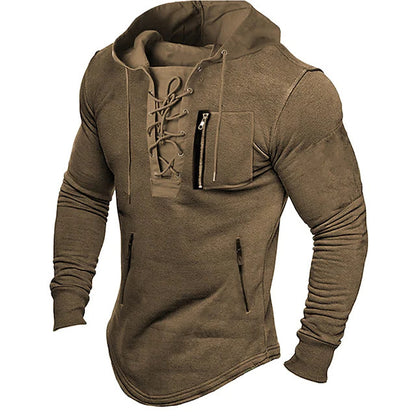 Men's stylish hoodie with unique lacing design Skorter