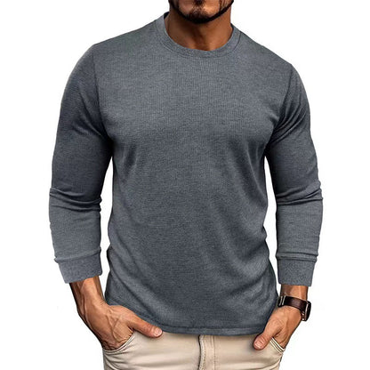 Men's Fashion Long Sleeve Shirt with Textured Ribbed Look Skorter