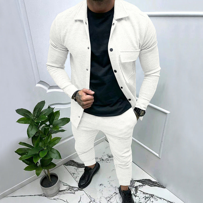 Men's trendy casual jogging suit set with elastic waistband and textured design Skorter