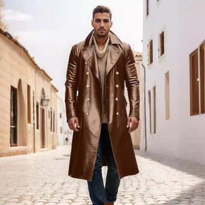 Men Elegant and Timeless Trench Coat with Double Button Placket Skorter