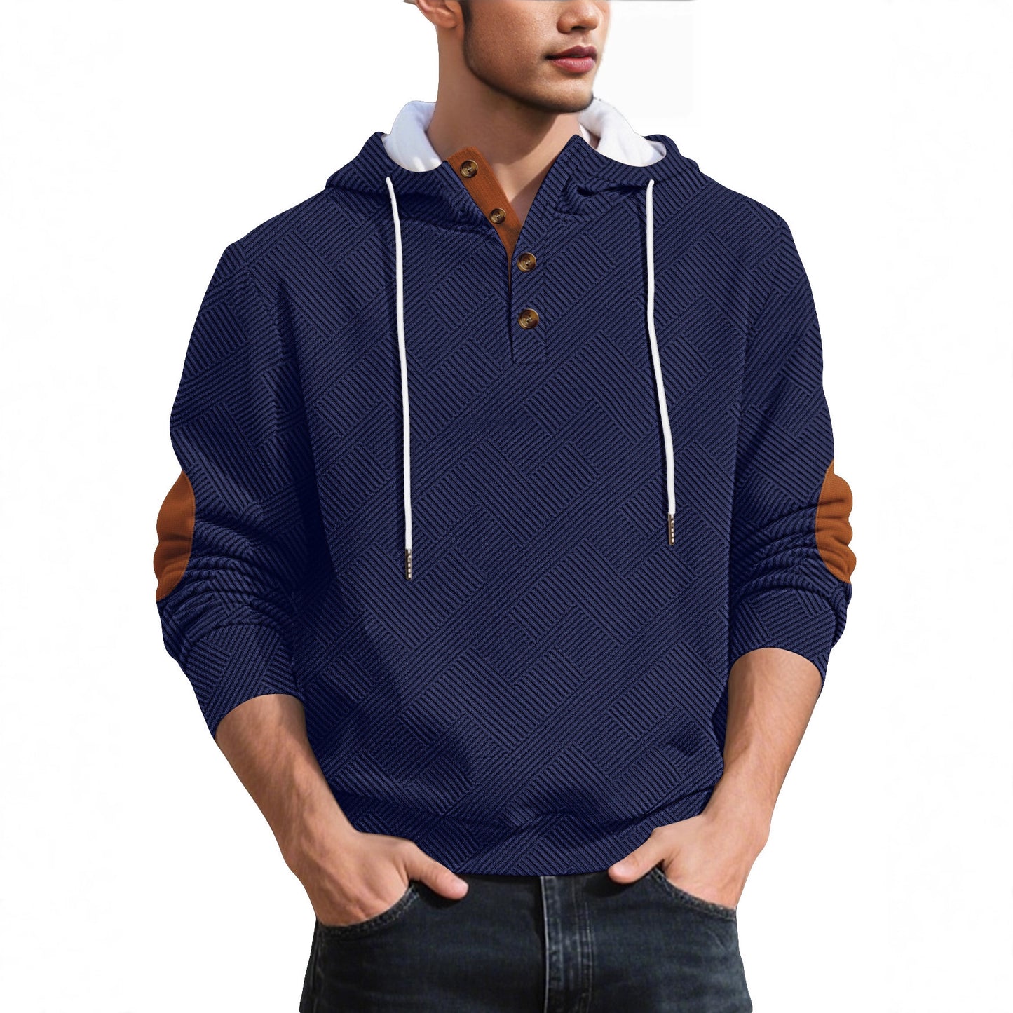 Men's stylish hoodie with textured material and fashionable accents Skorter