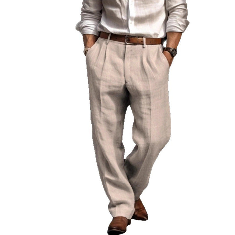 Men's elegant linen trousers with a relaxed fit and practical pockets Skorter