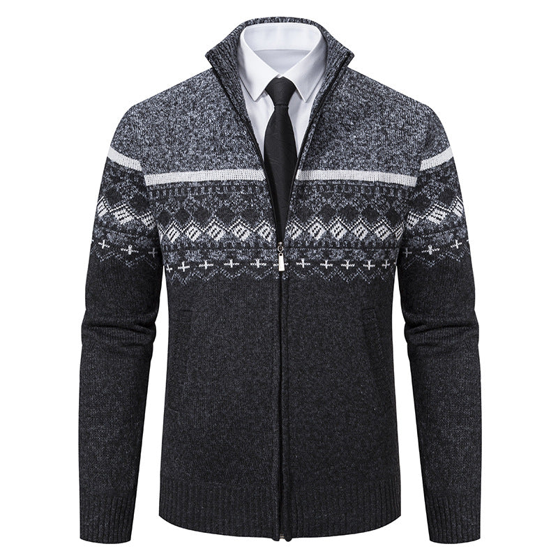 Men's cardigan with standing collar and Norwegian pattern Skorter