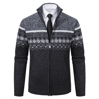 Men's cardigan with standing collar and Norwegian pattern Skorter
