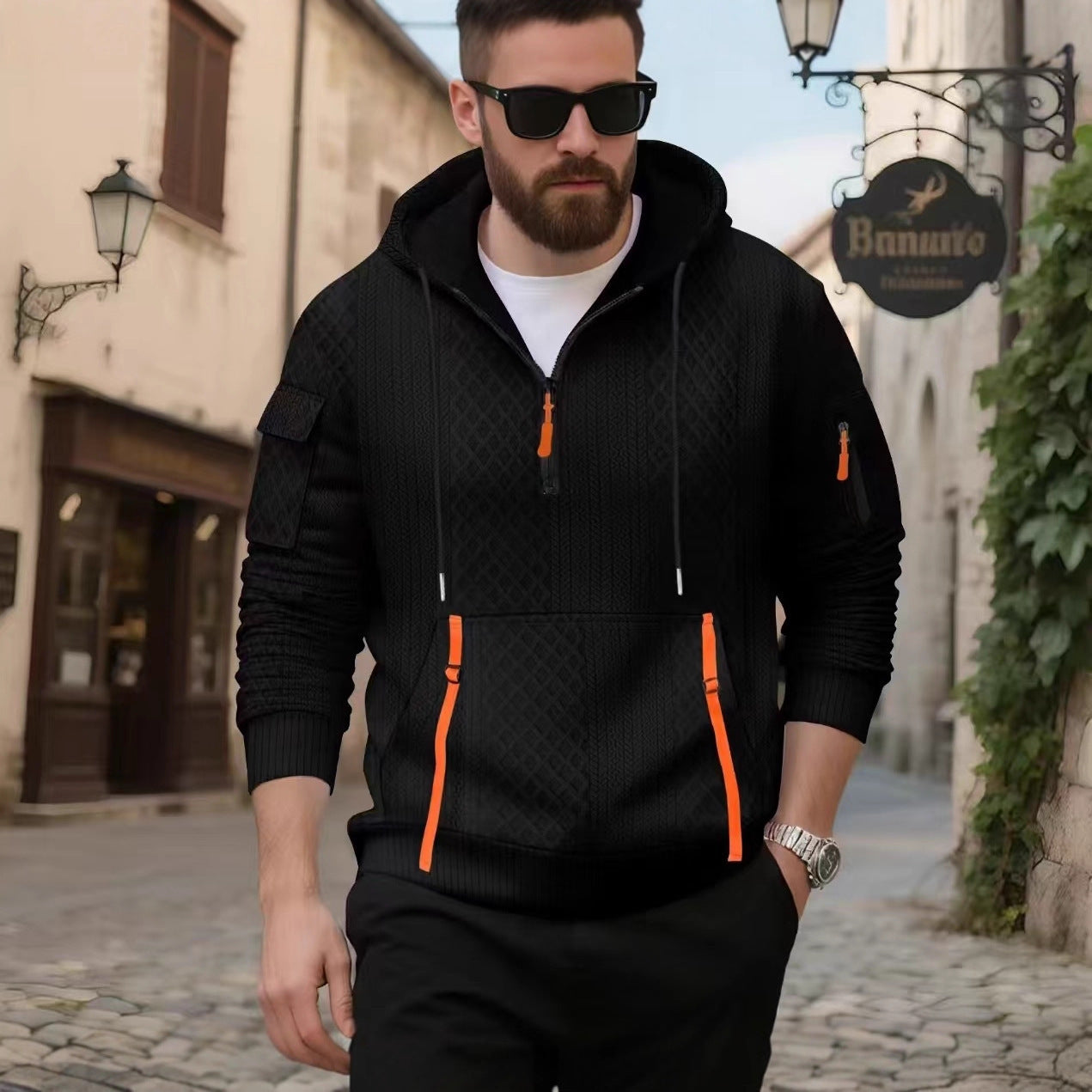 Men's stylish hoodie with textured design and practical pockets Skorter