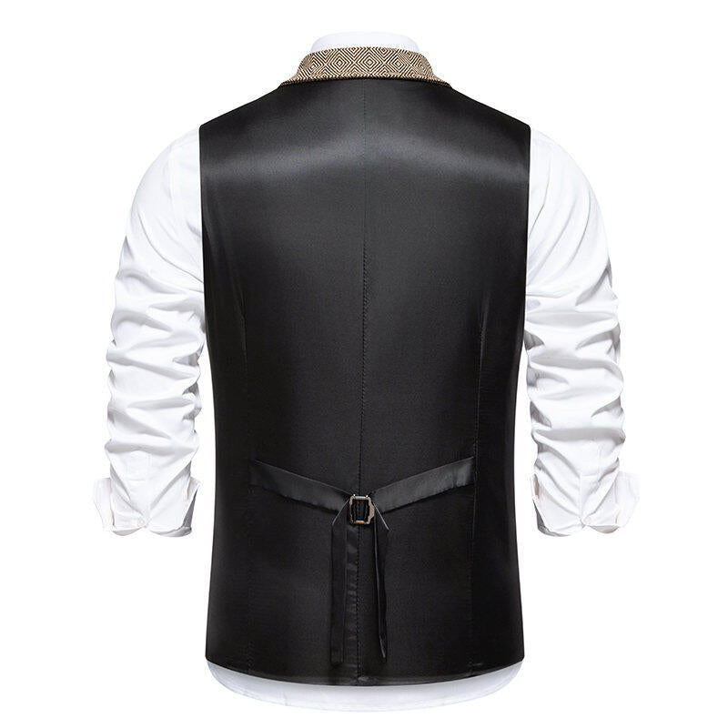 Men's suit vest in elegant herringbone pattern with practical pockets Skorter