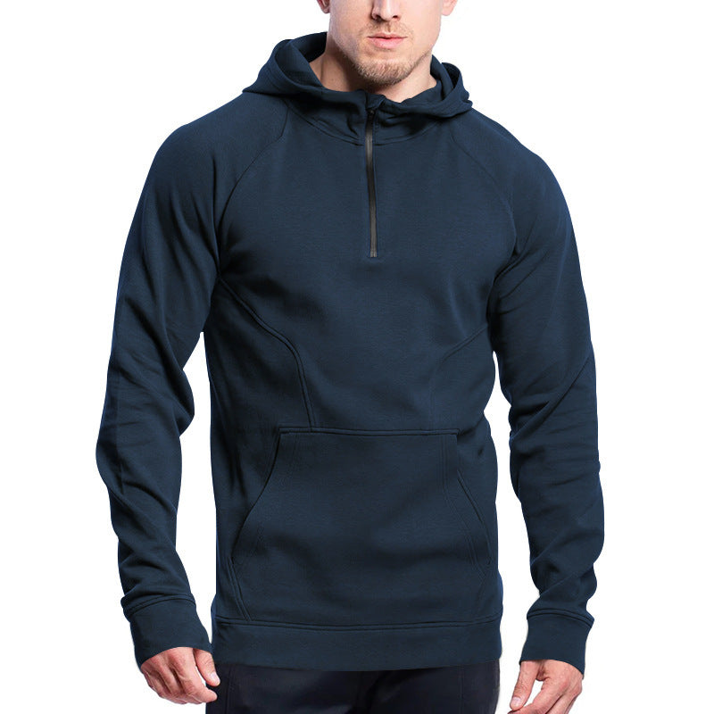 Men's Sporty Hoodie with Half Zipper and Practical Kangaroo Pocket Skorter
