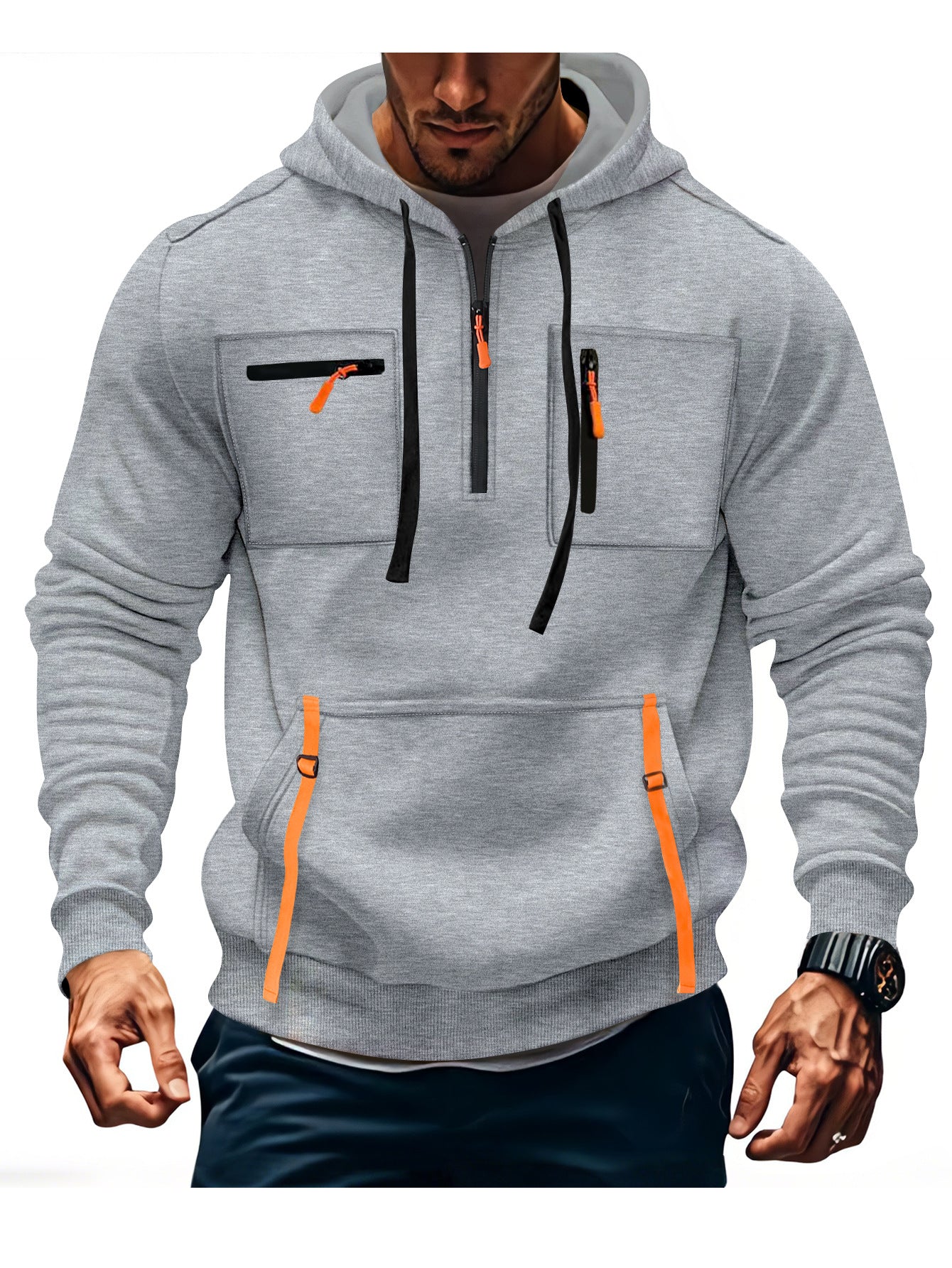 Men's stylish hoodie with functional zippered pockets Skorter