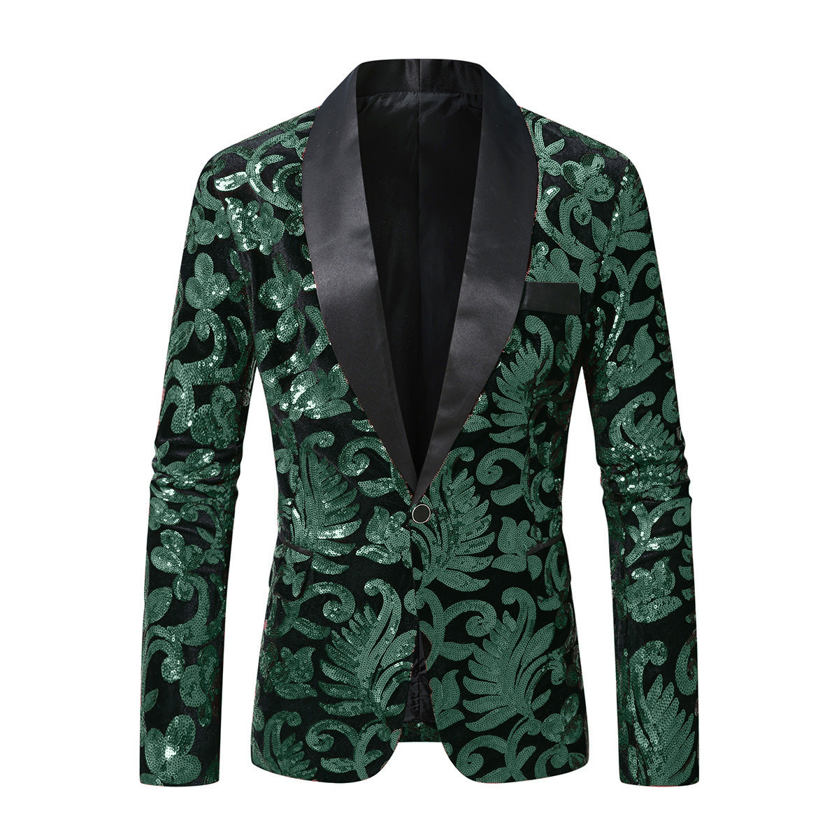 Men Sparkling Sequin Blazer with Floral Design Skorter