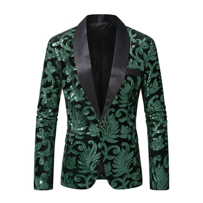 Men Sparkling Sequin Blazer with Floral Design Skorter
