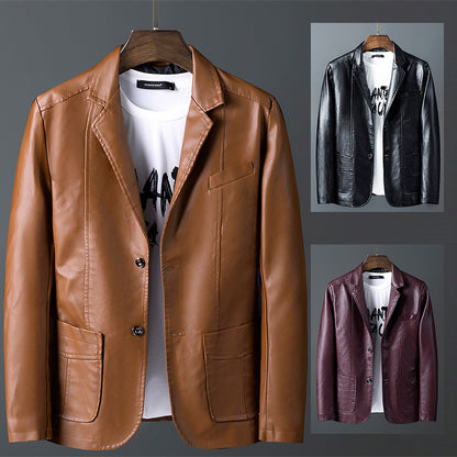 Men's fashionable faux leather jacket with practical cut and stylish details Skorter