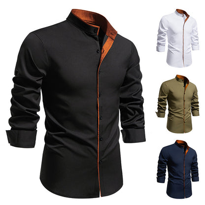 Men's long sleeve shirt with modern stand-up collar and embroidered detail Skorter
