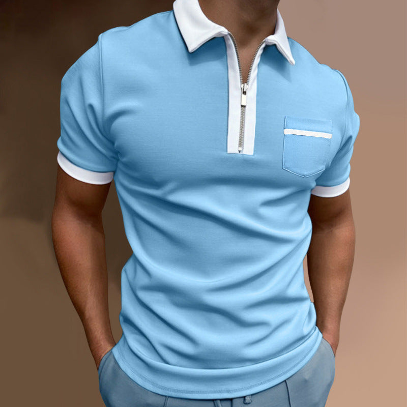 Men's sporty short-sleeve polo shirt with zipper and chest pocket Skorter