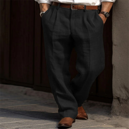 Men's elegant linen trousers with a slim fit and two practical side pockets Skorter