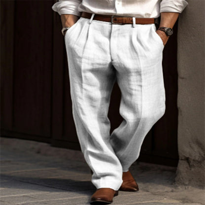 Men's elegant linen trousers with a slim fit and two practical side pockets Skorter