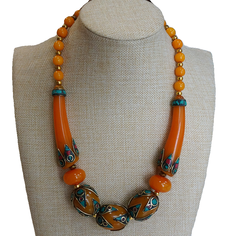 Skorter | Ethnic style Tibetan accessories, oversized style large beads Nepalese handmade short necklaces, collarbone chains