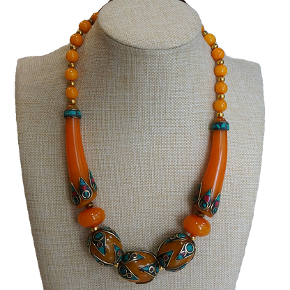 Skorter | Ethnic style Tibetan accessories, oversized style large beads Nepalese handmade short necklaces, collarbone chains