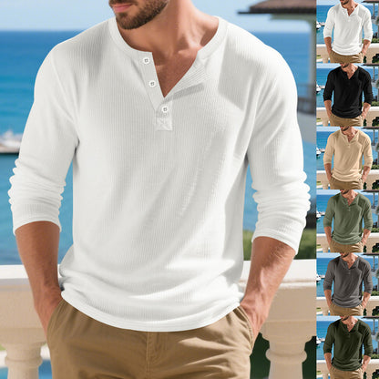 Men's long sleeve shirt with textured ribbed pattern and stylish button details Skorter