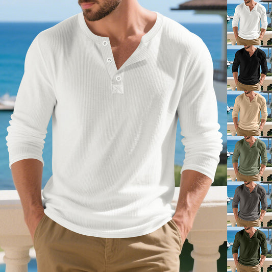 Men's long sleeve shirt with textured ribbed pattern and stylish button details Skorter
