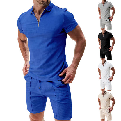 Men's sporty short-sleeve shirt with zipper and matching shorts Skorter