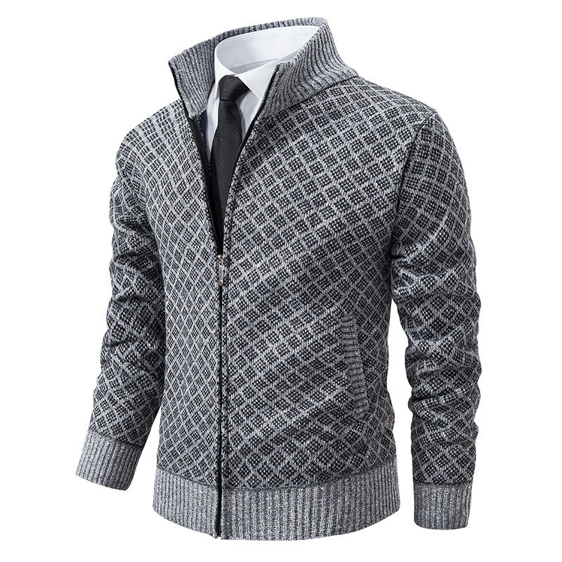 Men's zip-up cardigan with modern diamond pattern Skorter