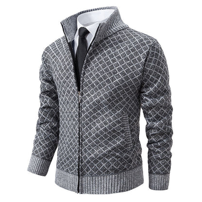 Men's zip-up cardigan with modern diamond pattern Skorter
