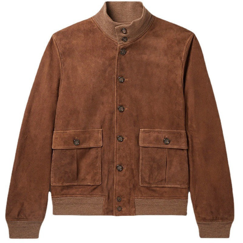 Men's suede jacket with practical pockets and modern collar Skorter