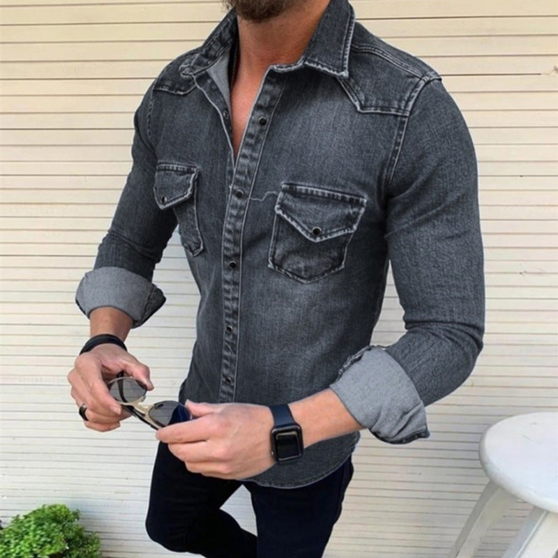 Men's Denim Shirt with Modern Cut and Practical Breast Pockets Skorter