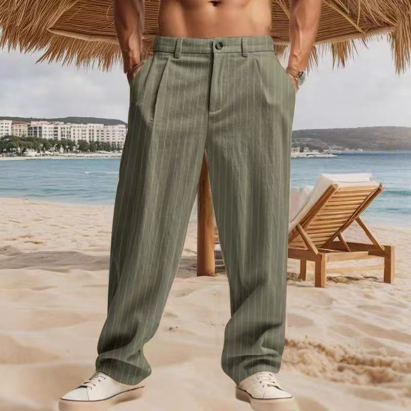 Men's timeless striped summer pants with practical side pockets and a loose fit Skorter