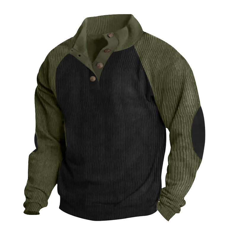 Men's structured pullover shirt with button placket and leather details Skorter