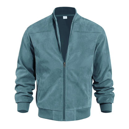 Men's urban bomber jacket made of soft synthetic leather with elastic cuffs and side zip pockets Skorter