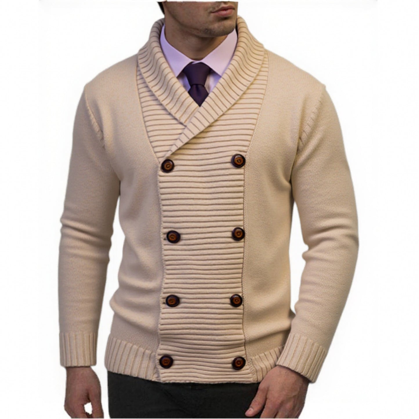 Men's stylish knitted sweater with double button closure and textured design Skorter