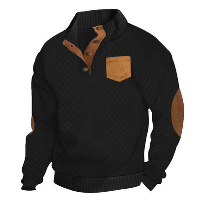 Men's chunky knit pullover with modern leather details Skorter