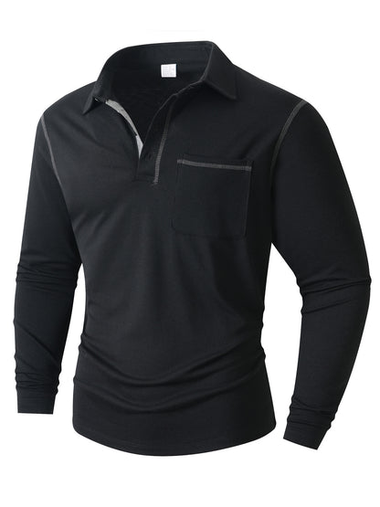 Men's stylish long sleeve polo shirt with practical chest pocket and elegant contrast details Skorter