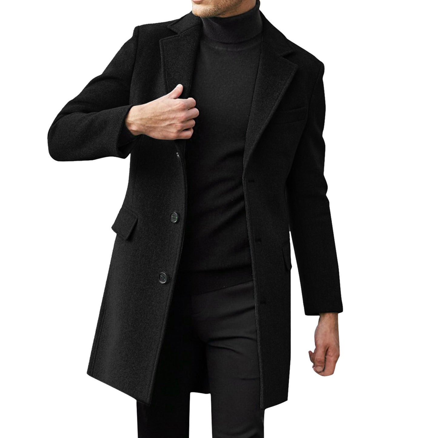 Men's elegant wool coat with classic lapels and concealed buttons Skorter