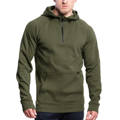 Men's Sporty Hoodie with Half Zipper and Practical Kangaroo Pocket Skorter