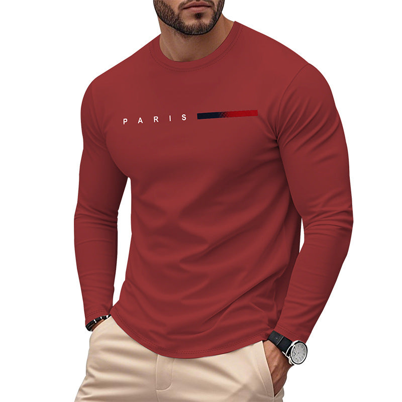 Men's Long Sleeve T-Shirt with Modern Paris Print and Elastic Hem Skorter