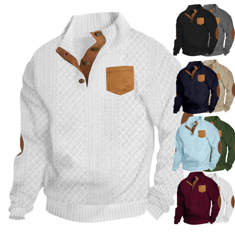 Men's chunky knit pullover with modern leather details Skorter