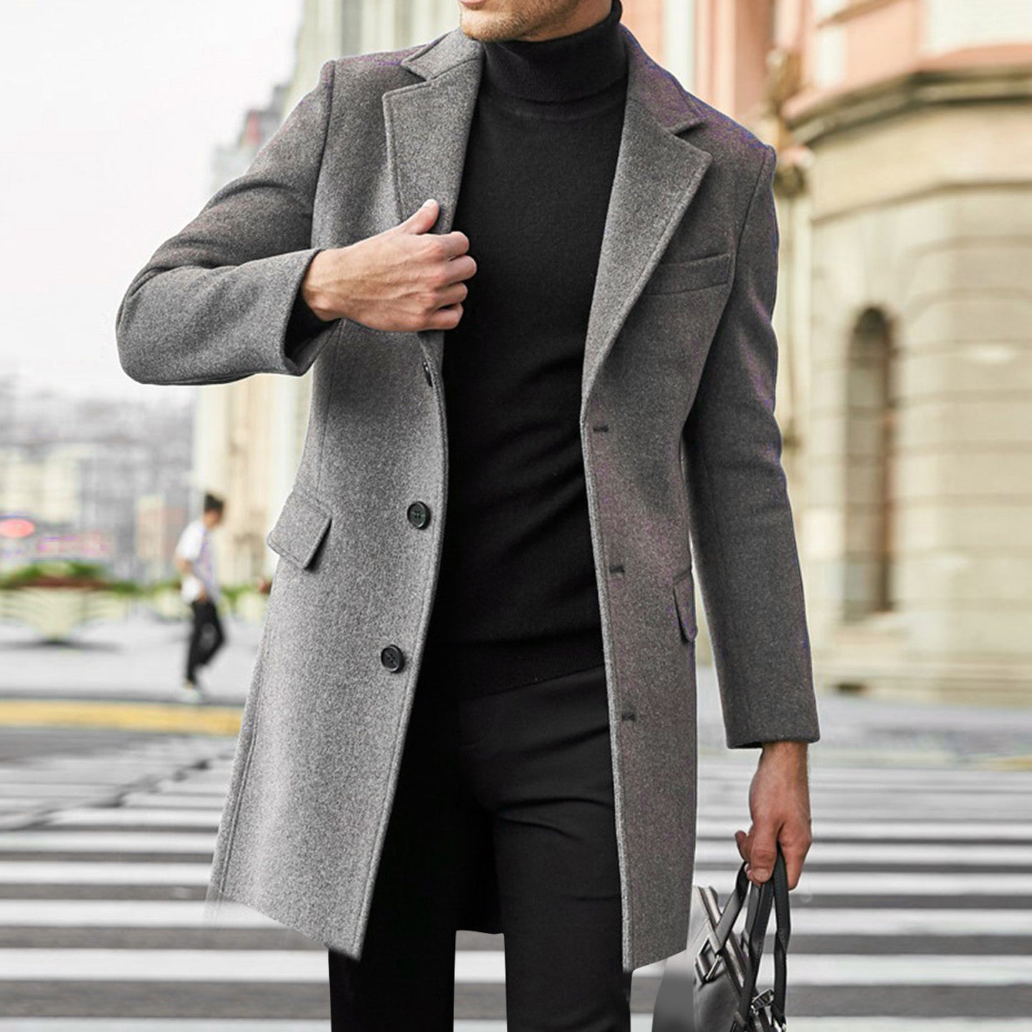 Men's elegant wool coat with classic lapels and concealed buttons Skorter