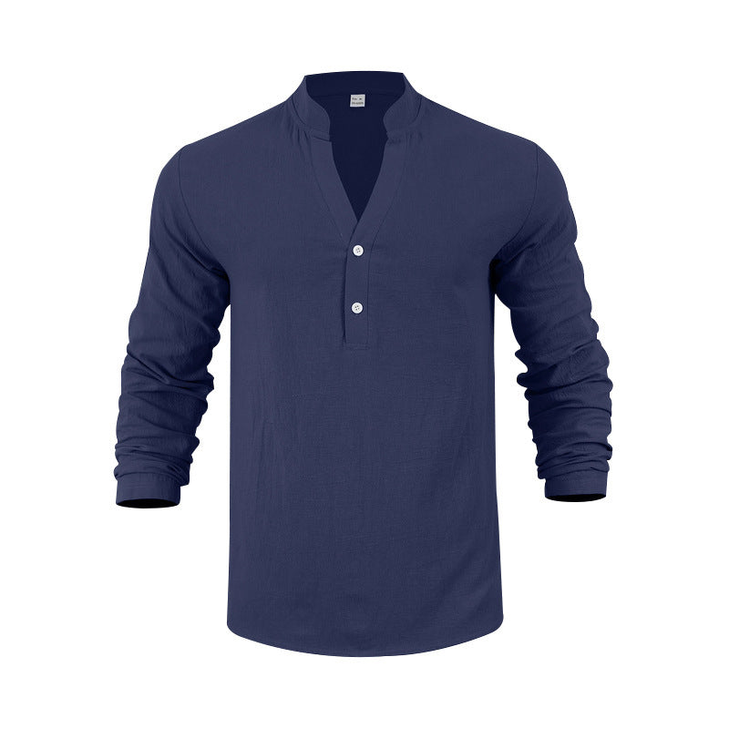 Men's long-sleeve shirt with fashionable stand-up collar and elegant button details Skorter