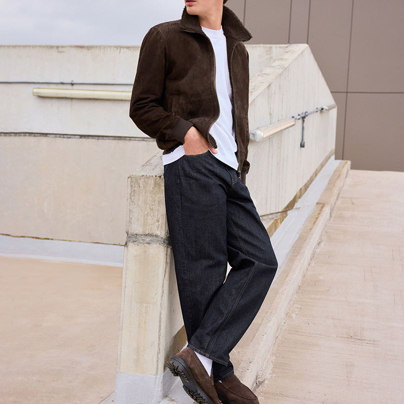 Men's stylish suede jacket with a high collar and practical pockets Skorter