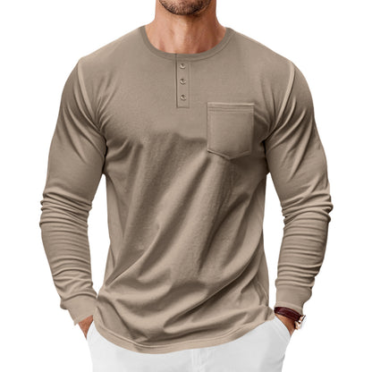 Men's long-sleeve shirt with fashionable Henley neckline and practical breast pocket Skorter