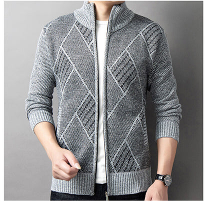 Herrkardigan med modern dragkedja och grafiskt mönster Skorter