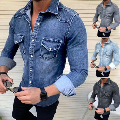 Men's Denim Shirt with Modern Cut and Practical Breast Pockets Skorter