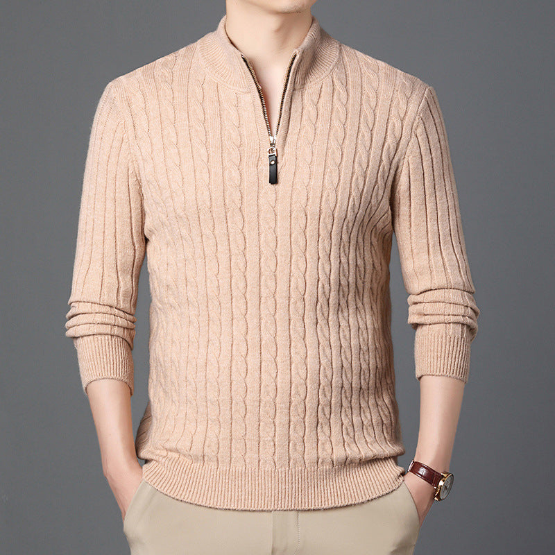 Men's High-Quality Knit Sweater with Modern Zipper and Detailed Texture Skorter