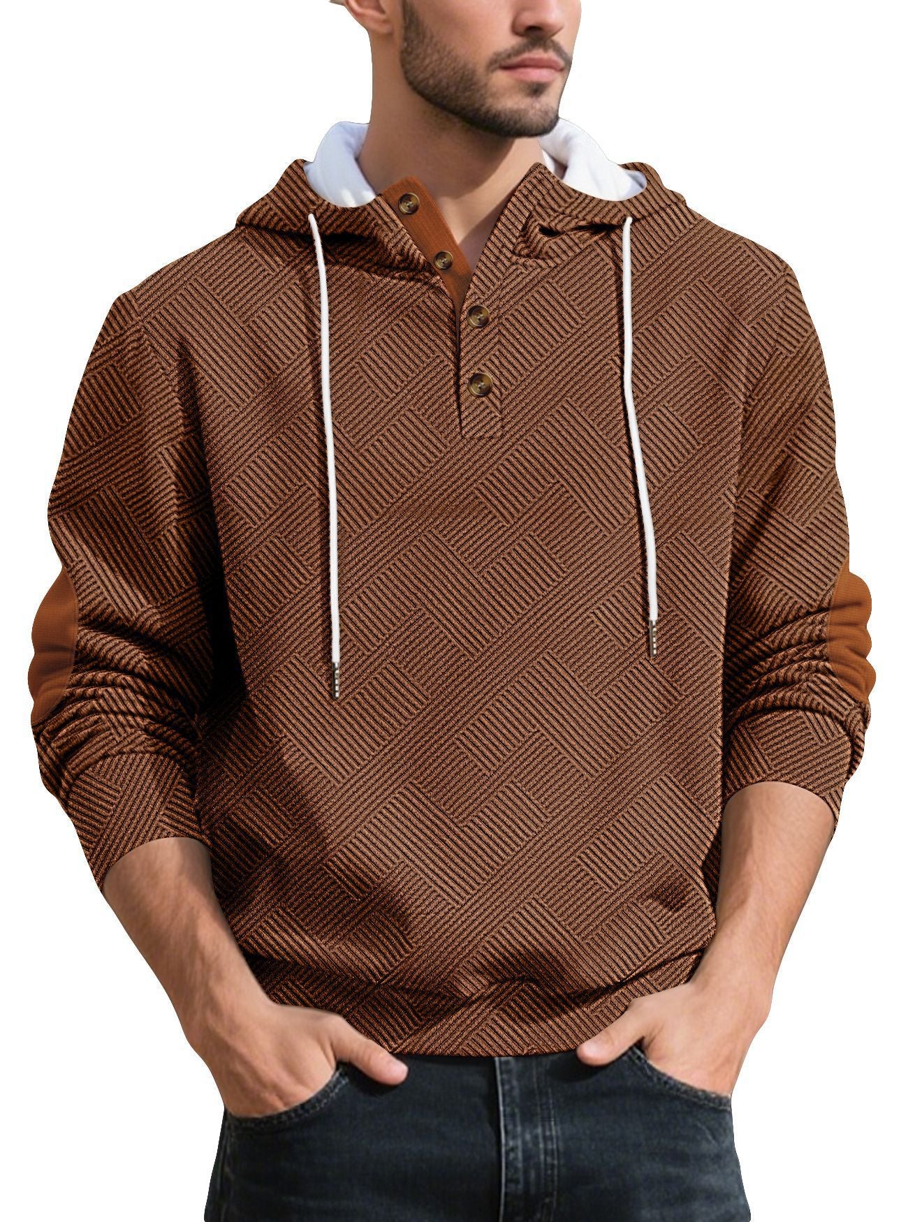 Men's stylish hoodie with textured material and fashionable accents Skorter