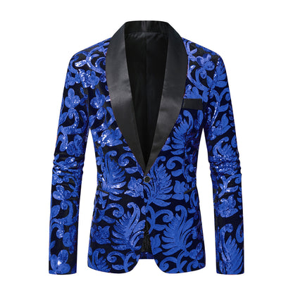 Men Sparkling Sequin Blazer with Floral Design Skorter